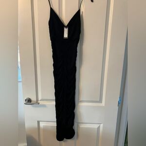 Black Ruched Slip Dress with Spaghetti Straps